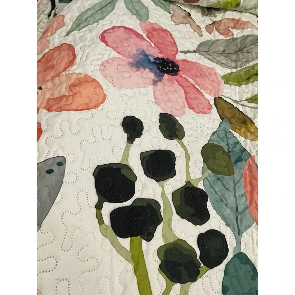 Queen Size Multi color/pink floral Quilted Quilt Bedspread‎